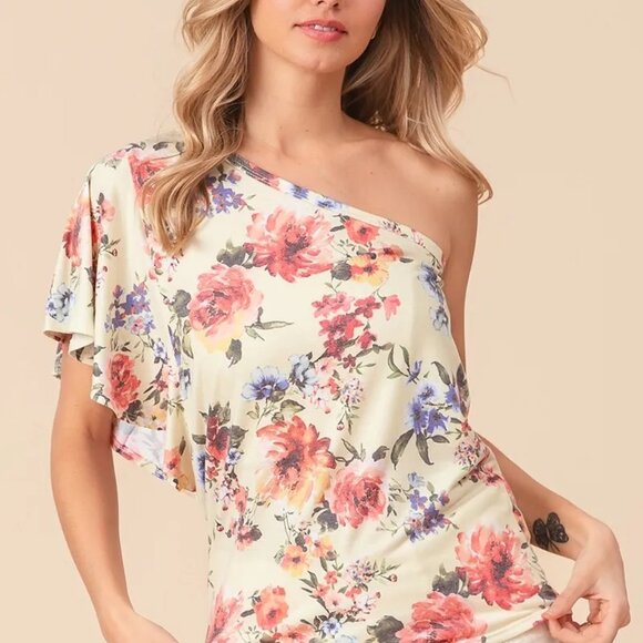 ✨NWT BiBi Floral Printed Jersey Knit Ruffle Sleeve Top - Picture 7 of 8